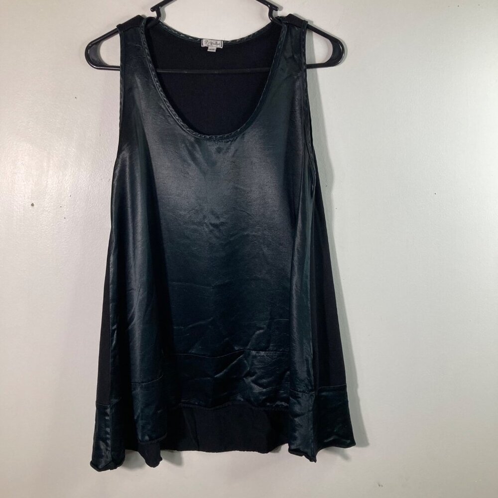 PJ Harlow Natalie Tank Top XS Sleeveless Lagenlook Black Knit Satin‎ Black